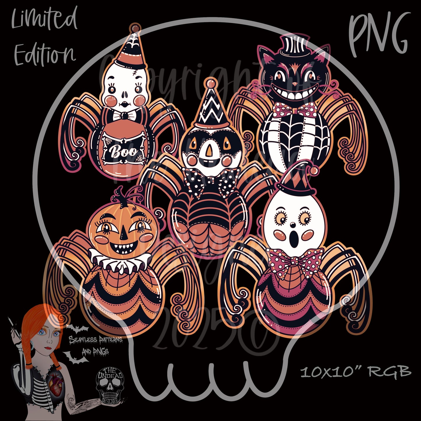 Vintage Creepy Crawlies Seamless and PNGs