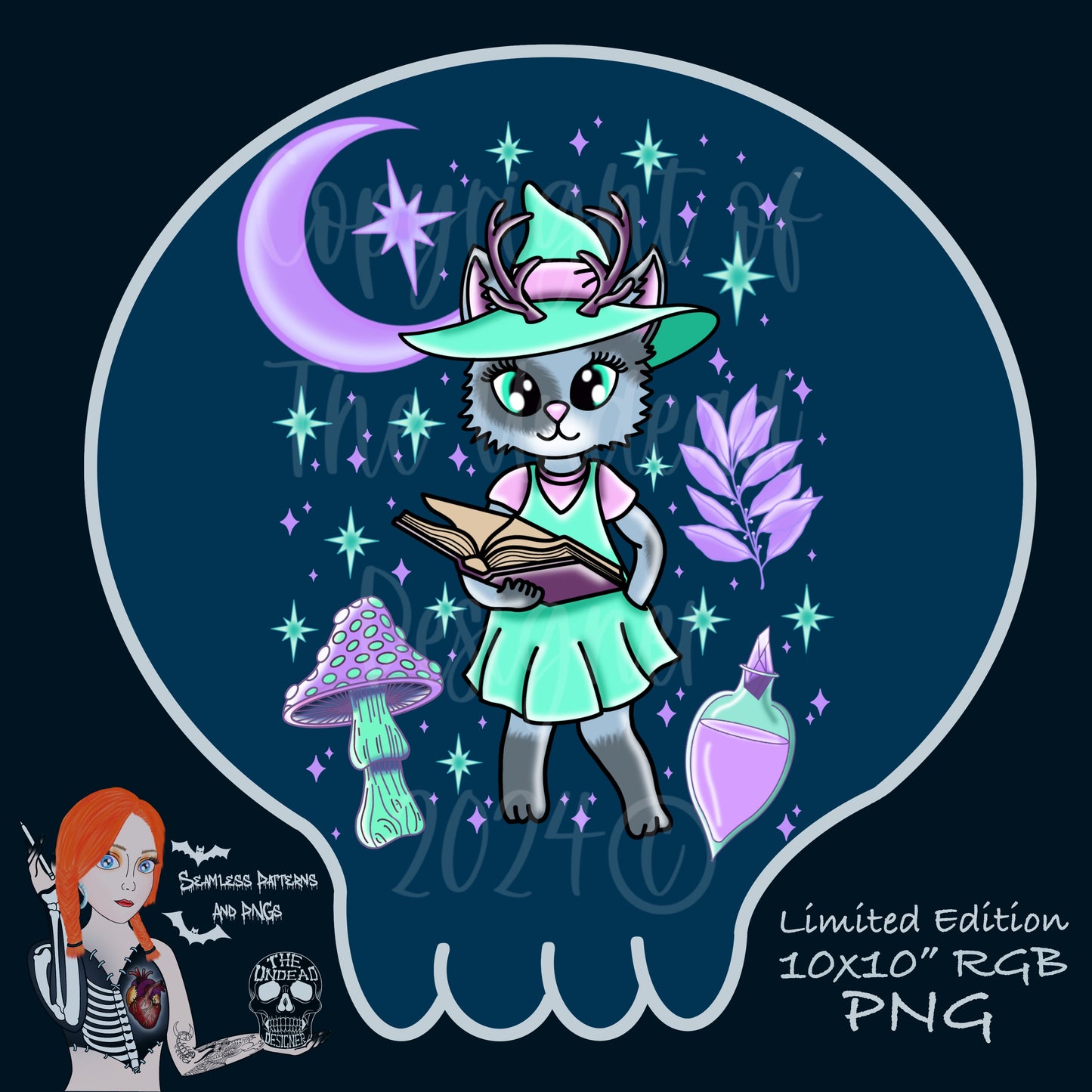 Cottagecore Cat Witch PNG