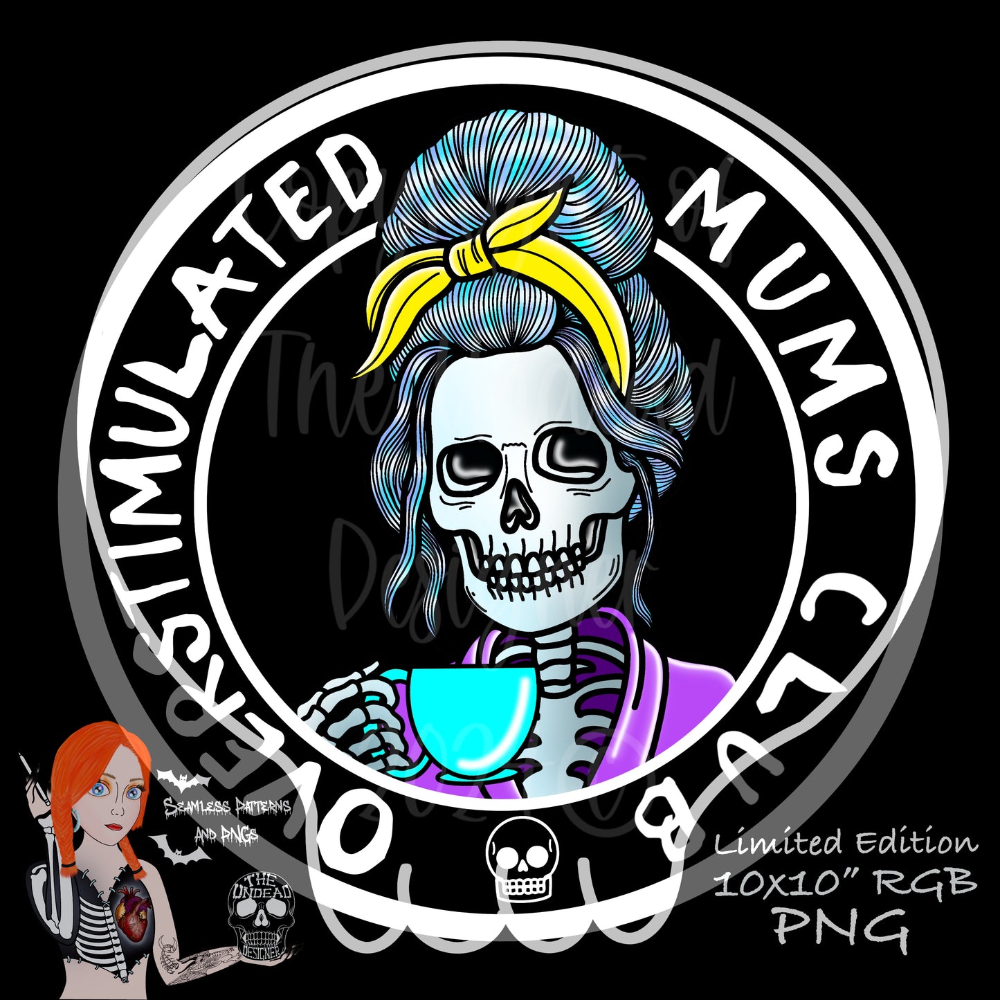 Overtired Mums Club PNGs (comes with US spelling too “Moms”)