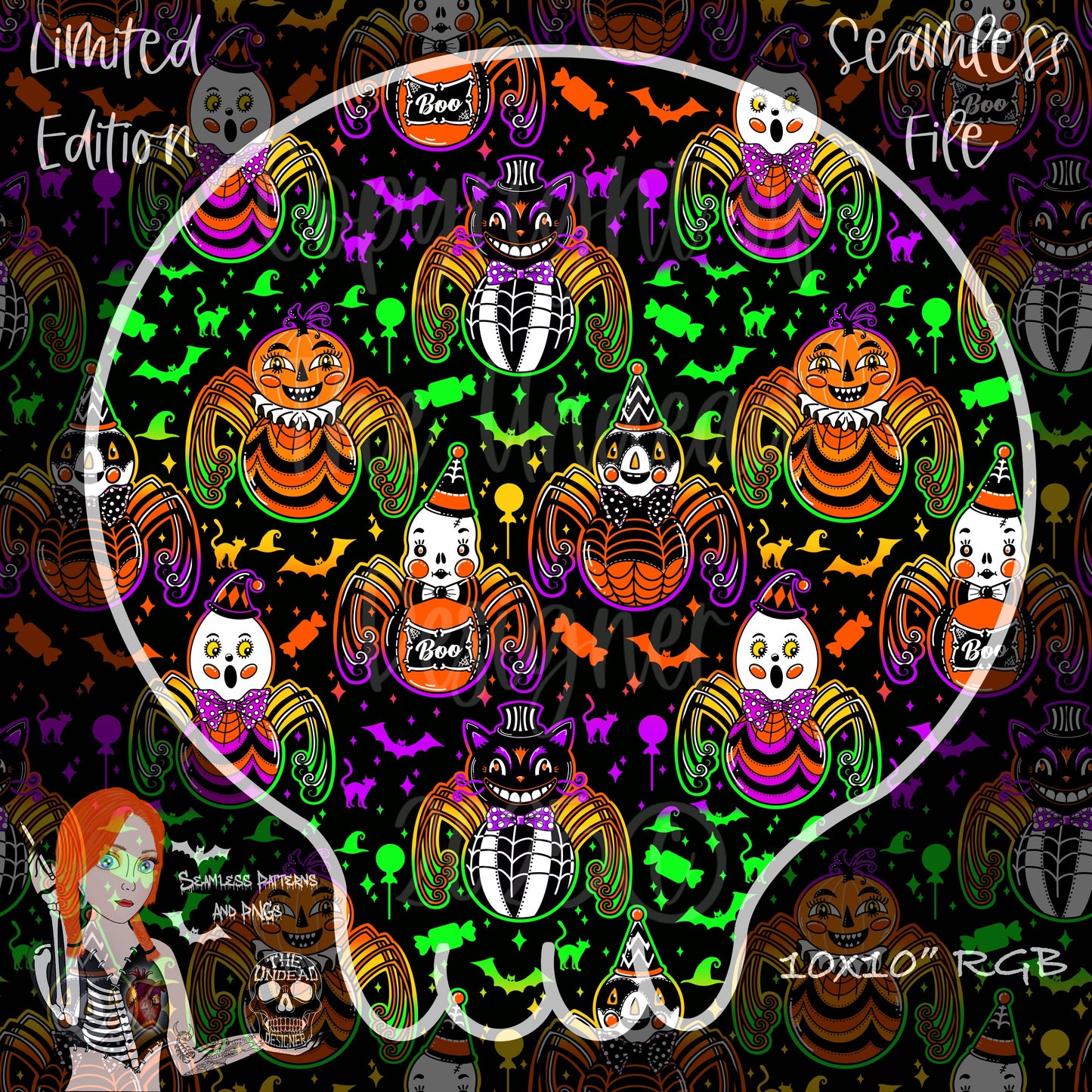 Vintage Creepy Crawlies Seamless and PNGs