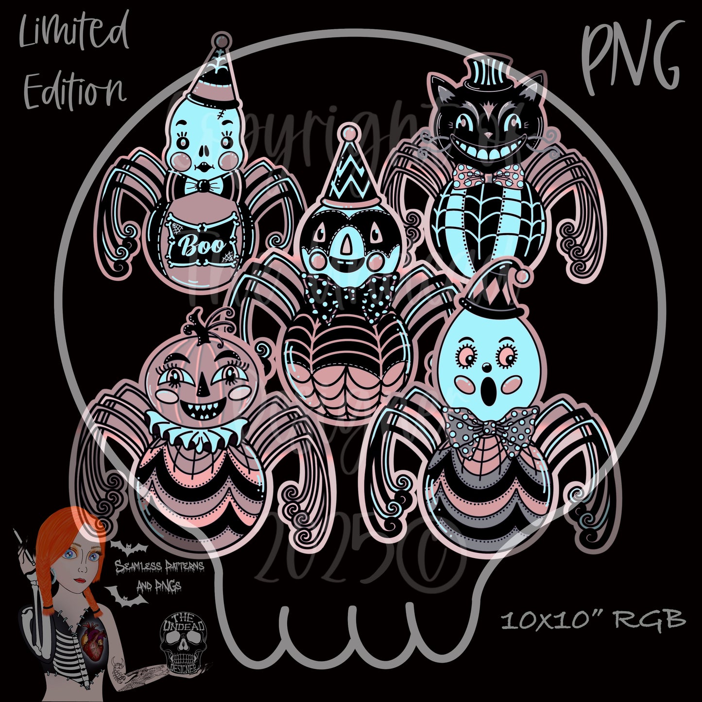 Vintage Creepy Crawlies Seamless and PNGs