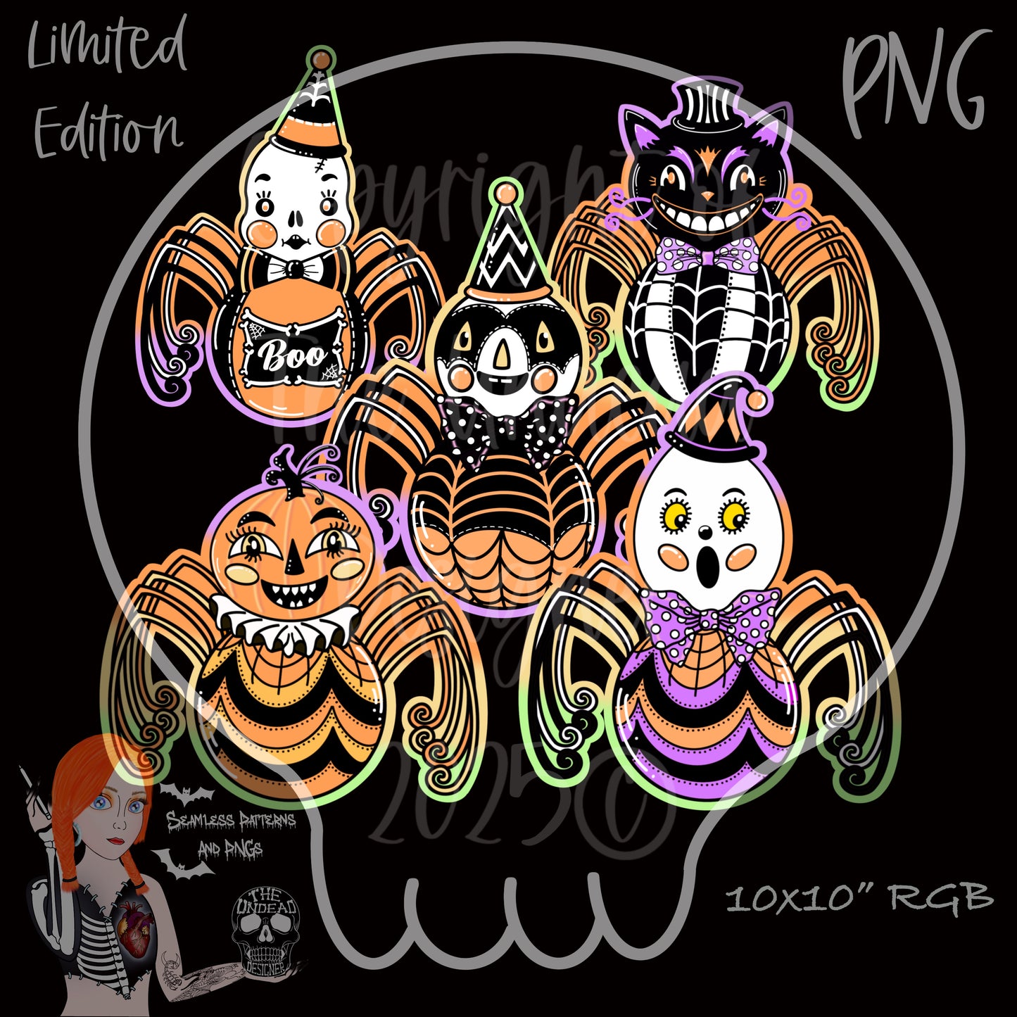 Vintage Creepy Crawlies Seamless and PNGs