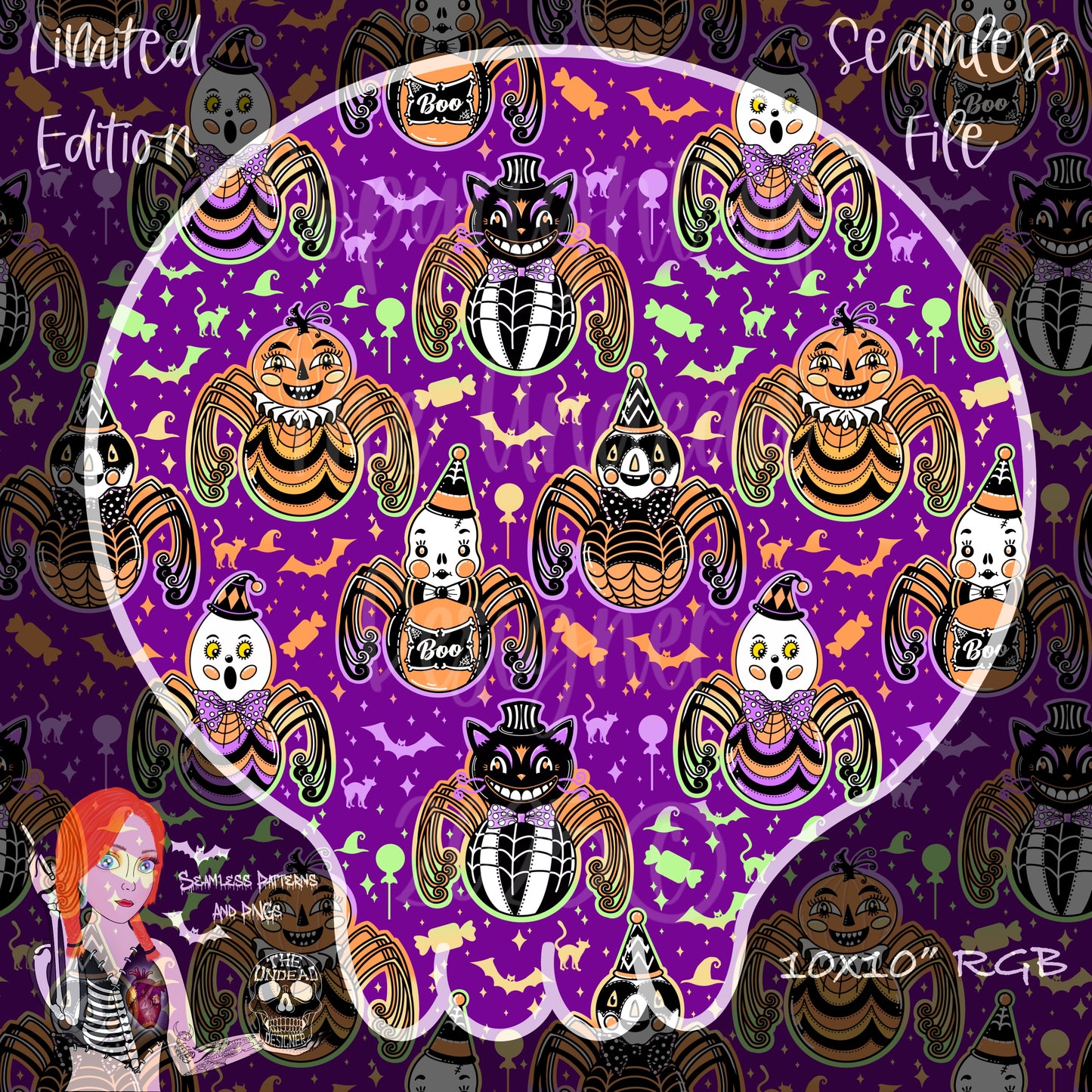 Vintage Creepy Crawlies Seamless and PNGs