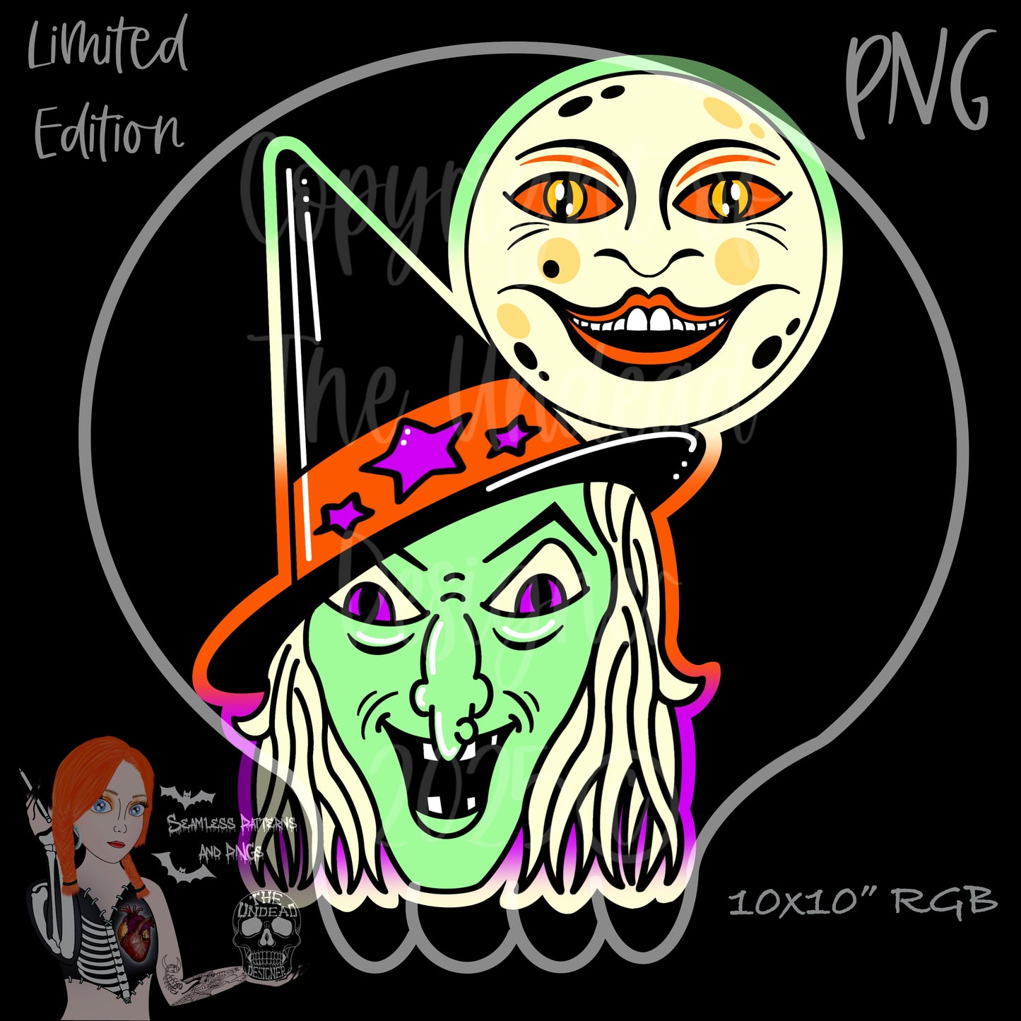 Vintage Witch Seamless and PNGs