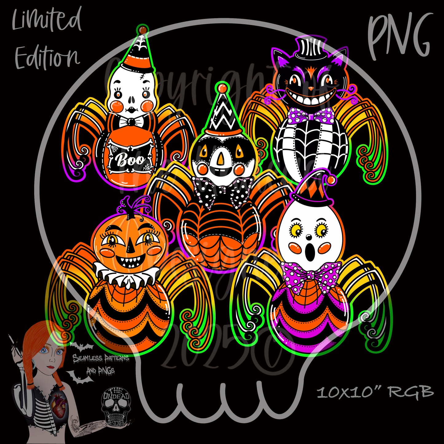 Vintage Creepy Crawlies Seamless and PNGs
