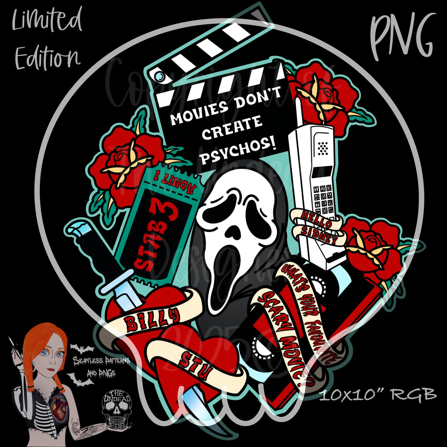 Ghostface Horror seamless and PNGs VIP