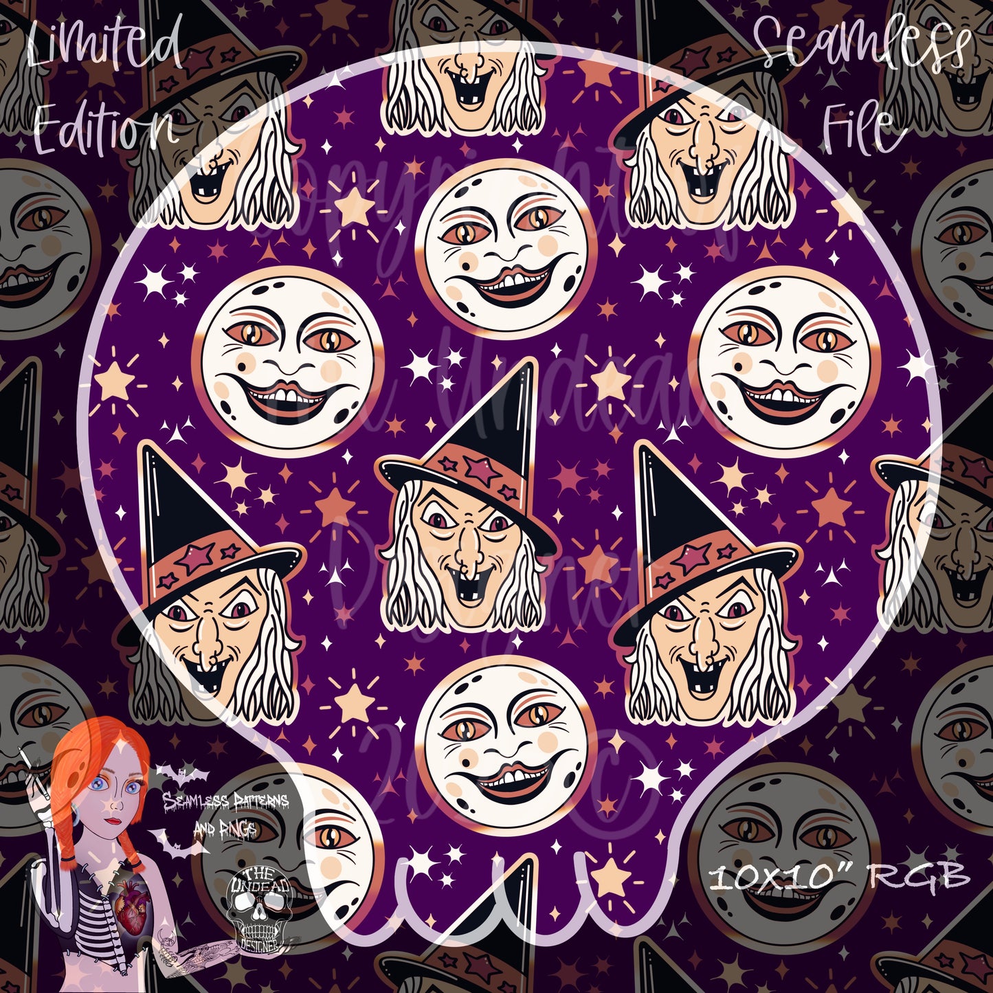 Vintage Witch Seamless and PNGs