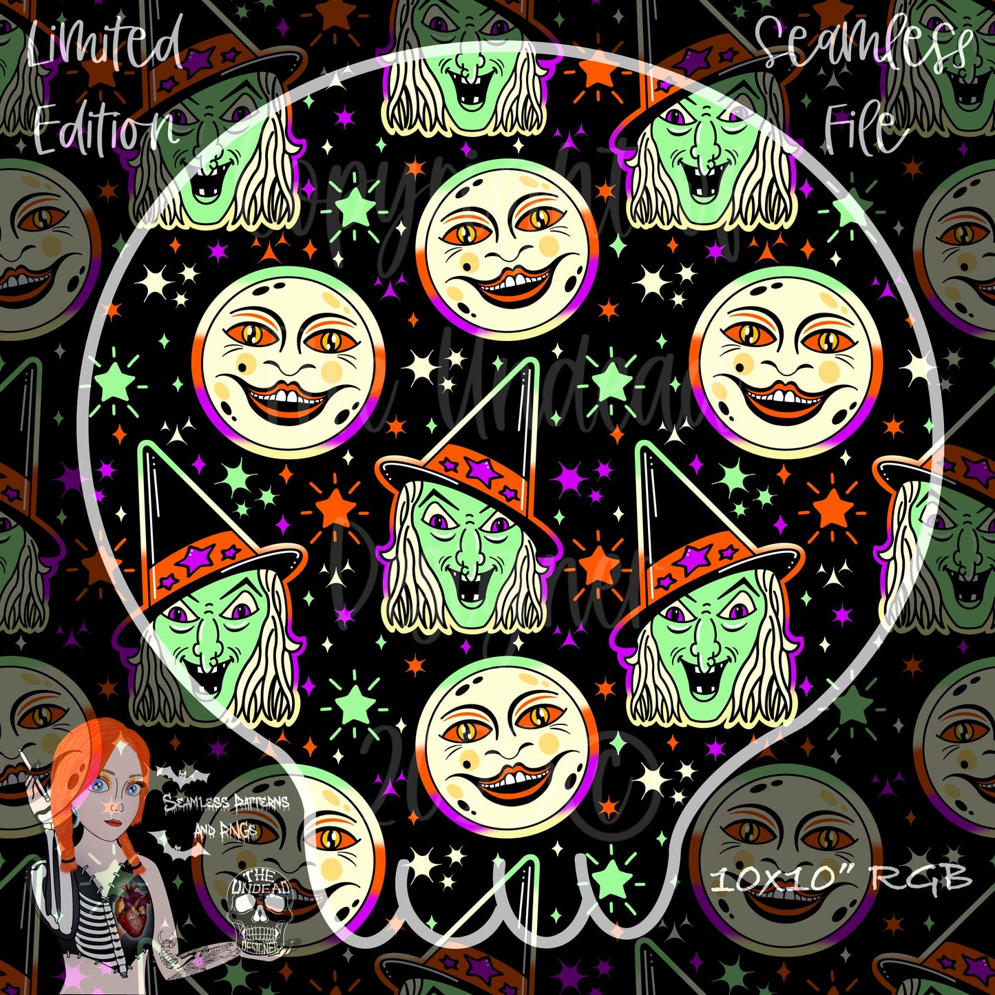 Vintage Witch Seamless and PNGs